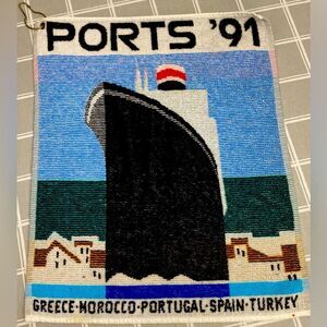 Vtg Ports 91 Golf Towel Greece Morocco Portugal Spain Turkey 15-1/2” x 19” Rare